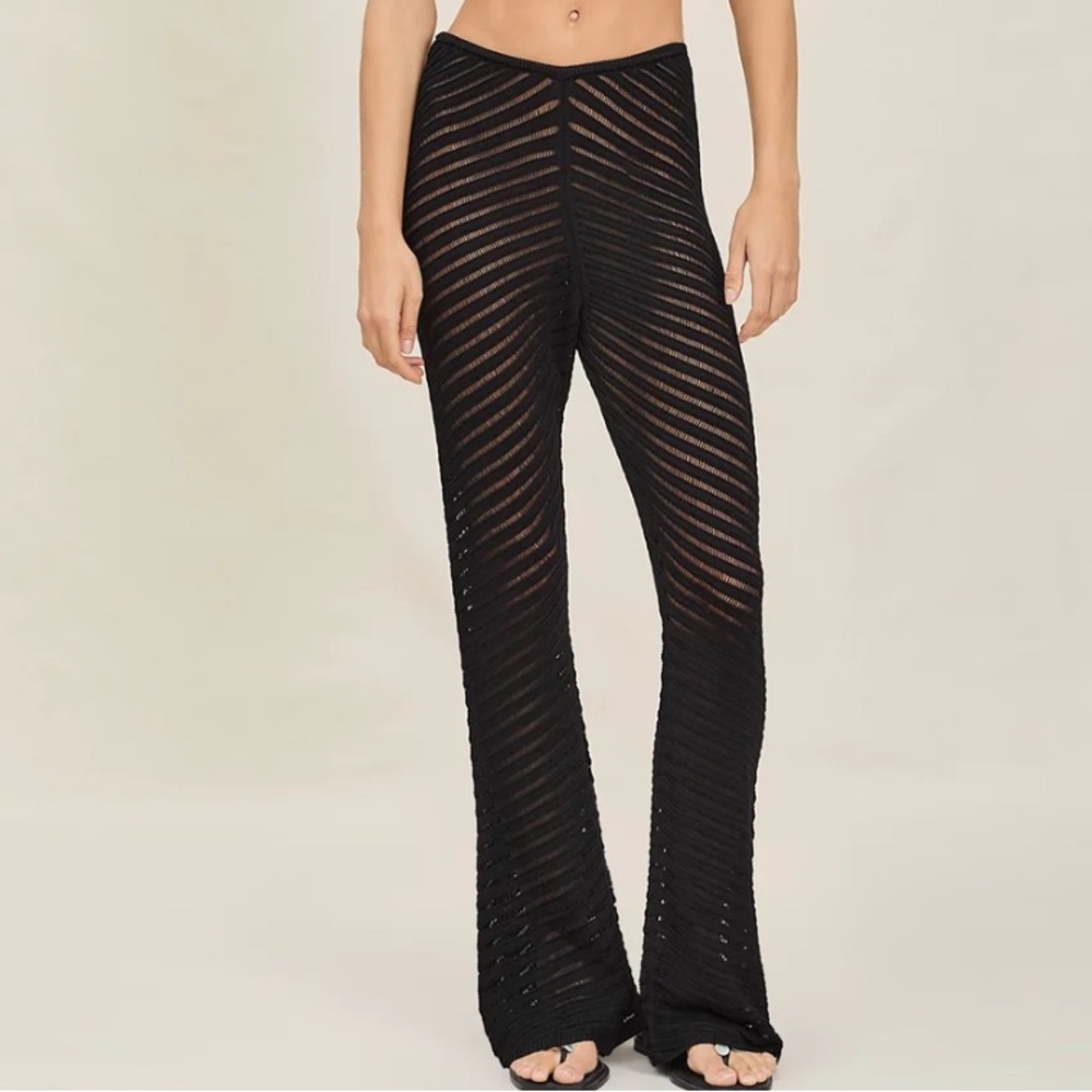 DEVON WINDSOR Camille Black Sheer Knit Pants flared high rise